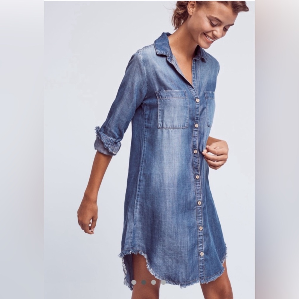 Anthropologie Cloth and Stone Fringed Chambray Buttondown Dress